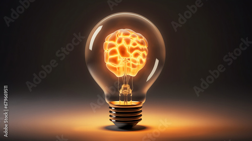 Concept of idea made with light bulb and shiny brain