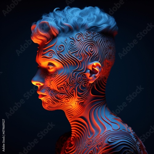 Zigzag man skin fractal biological neon light Ai generated art