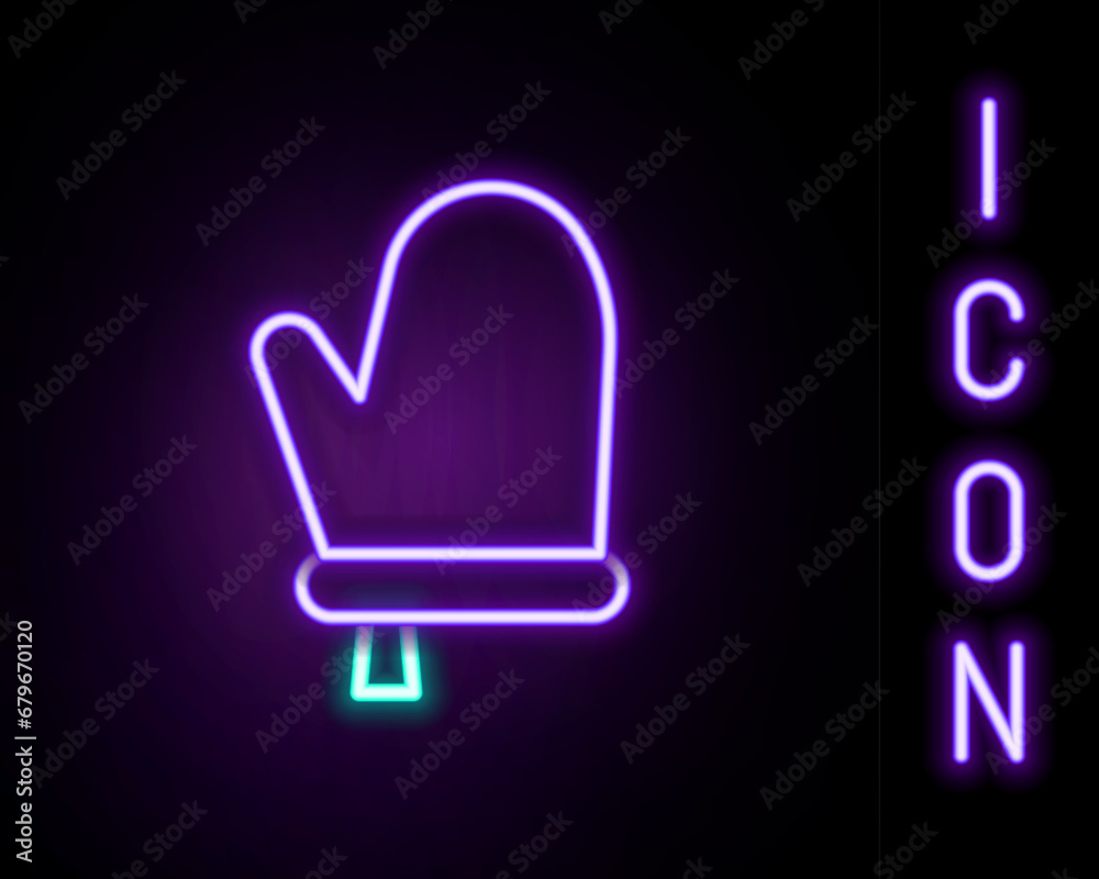 Glowing neon line Oven glove icon isolated on black background. Kitchen potholder sign. Cooking glove. Colorful outline concept. Vector Glowing neon line Oven glove icon isolated on black background. Kitchen potholder sign. Cooking glove. Colorful outline concept. Vector