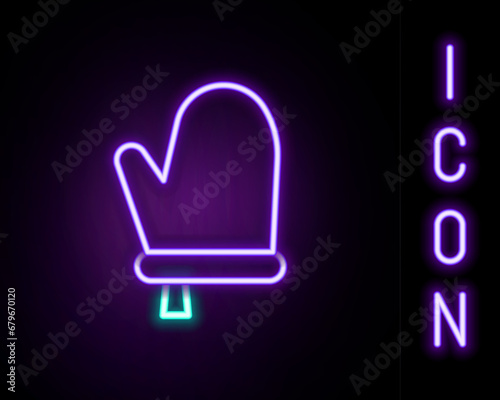 Glowing neon line Oven glove icon isolated on black background. Kitchen potholder sign. Cooking glove. Colorful outline concept. Vector