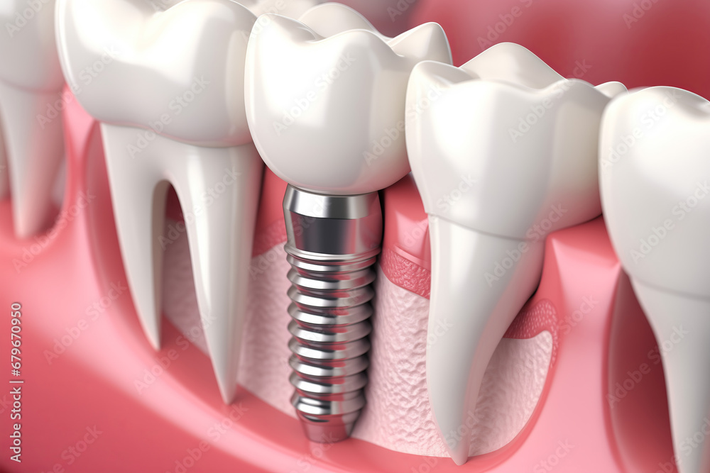 Concept prosthetics Implant tooth attached to jaw with pin Concept prosthetics Implant tooth attached to jaw with pin