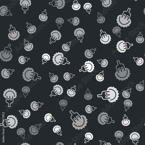 Grey Dumplings on fork icon isolated seamless pattern on black background. Pierogi, varenyky, pelmeni, ravioli. Traditional Ukrainian food. Vector