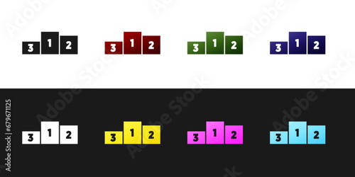 Set Business podium icon isolated on black and white background. Employee nomination sign. Person award symbol. Vector