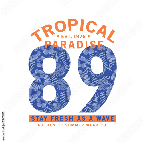 tee print design with typo and topical texture