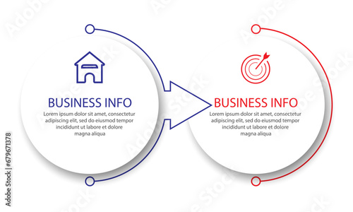 Simple Business Infographic design, vector
template with colorful lines, icons, numbers and
2 choices or steps. Can be used for process diagrams,
presentations, workflow layouts, banners, flowcharts