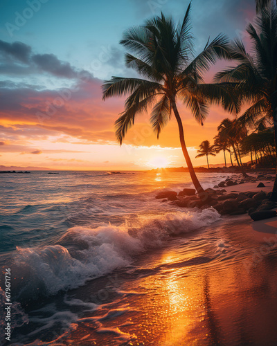 Sunset on tropical island