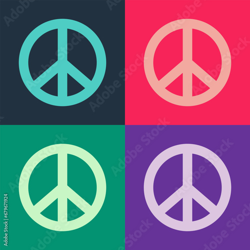 Pop art Peace icon isolated on color background. Hippie symbol of peace. Vector