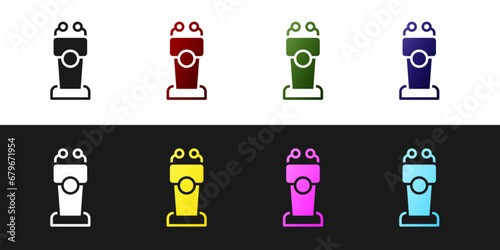 Set Stage stand or debate podium rostrum icon isolated on black and white background. Conference speech tribune. Vector