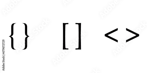 Brackets icon set. Square brackets, curly braces and angle brackets vector graphic.