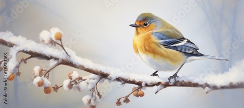 A Majestic Bird Perched on a Snow-Covered Branch, Embracing the Winter Beauty Created With Generative AI Technology © Zamin