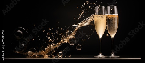 Bubbles of Celebration: Two Glasses Filled with Sparkling Champagne Created With Generative AI Technology