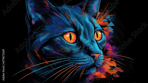 Grid fashion punk neon cat nocturnal iridescent Ai generated art