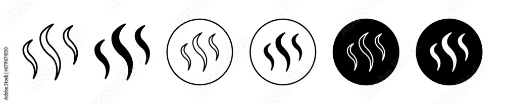 Smoke steam silhouette icon set. Heat steam aroma vector symbol. scent vapor sign. warm icon in black filled and outlined style. - obrazy, fototapety, plakaty 