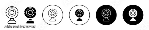 Web camera icon set. Computer webcam vector symbol in black filled and outlined style.