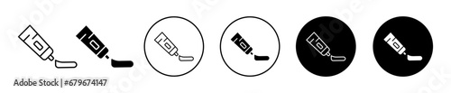 Toothpaste tube icon set. ointment cream gel paste vector symbol in black filled and outlined style. photo