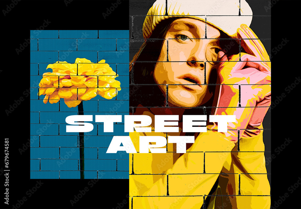 Street Art Poster Photo Effect Mockup With Generative AI Preview Stock
