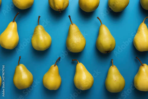 Yellow Pears on Blue Background