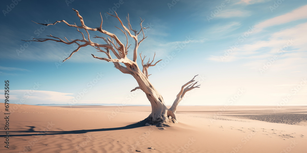 Amazing landscape of a dry tree in the desert - obrazy, fototapety, plakaty 