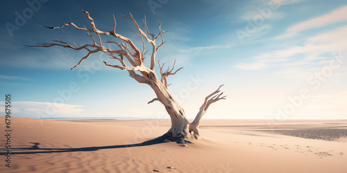 Amazing landscape of a dry tree in the desert photo