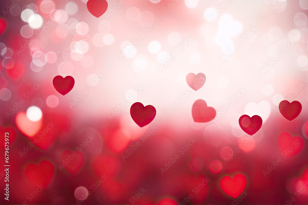 Red hearts with red bokeh background, Valentine's Day Banner 