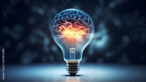 Idea concept with light bulb and brain photo