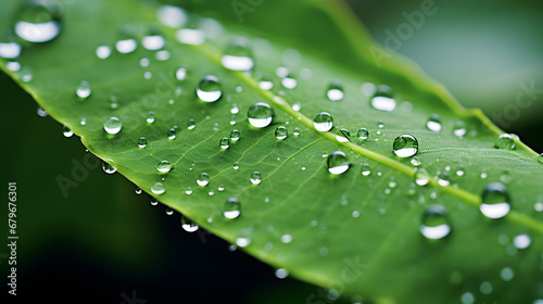 Macro shot of dewdrop on green leaf