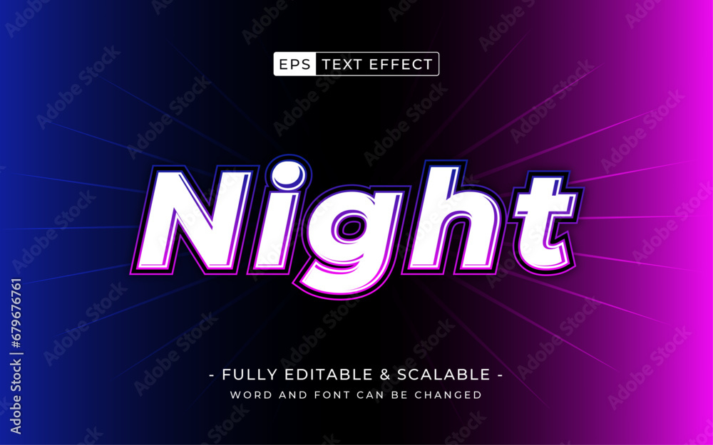 Gradient text effect night style. Editable colorful text font effect neon theme