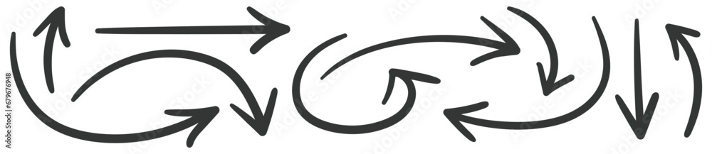 Hand drawn black arrows icon vector symbol in transparent background