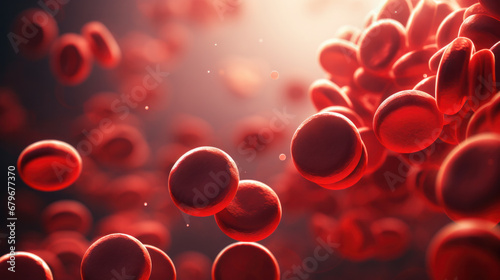 Close-up of red blood cells flowing in a blood vessel. Research concept. photo