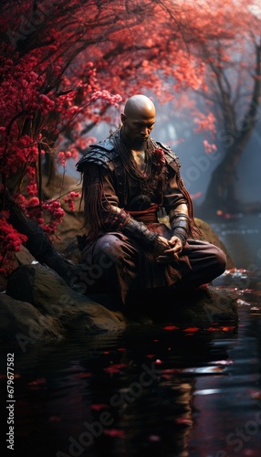 Powerful Japanese Man with Impressive Muscles and Bald Head photo