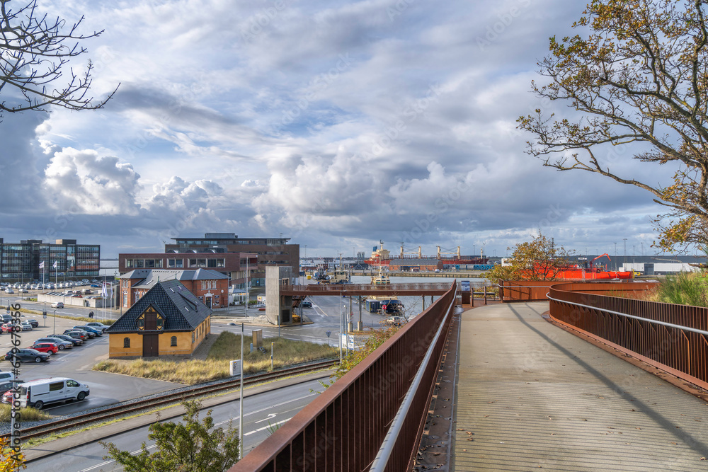 Rusty walking bridge at Esbjerg harbor in Denmark