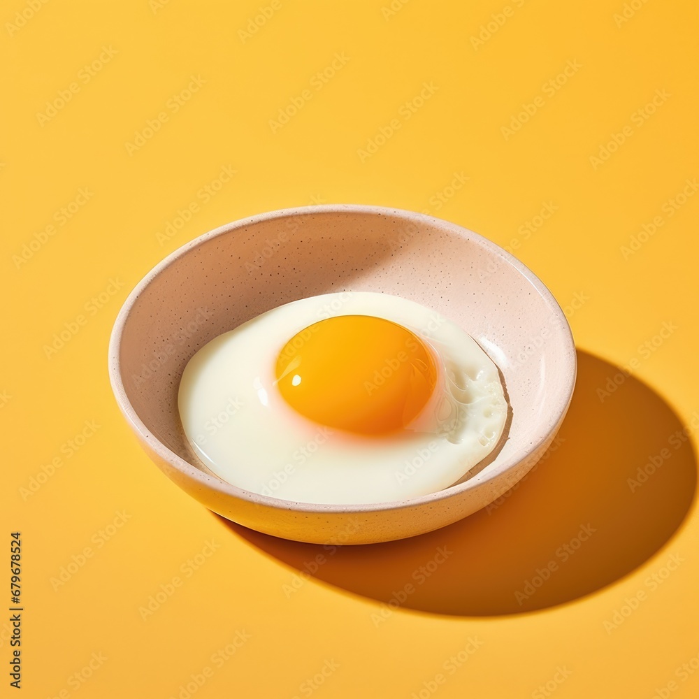 fried egg on a bowl on a yellow surface fried egg on a bowl on a yellow surface
