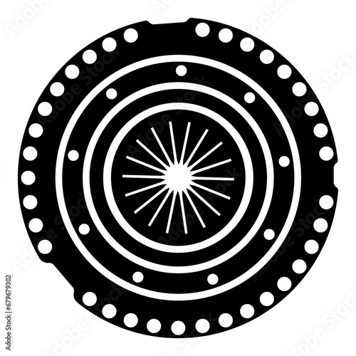 Car clutch basket cover cohesion transmission auto part plate kit repair service icon black color vector illustration image flat style