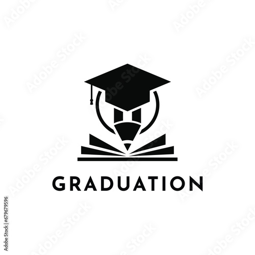 Smart Graduation logo with toga hat, pencil and book symbols