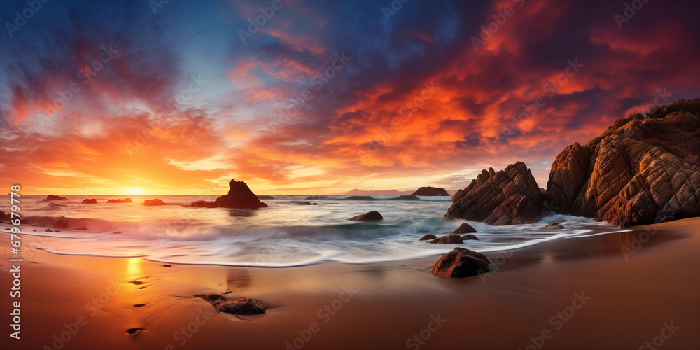 Amazing landscape of beach at sunset