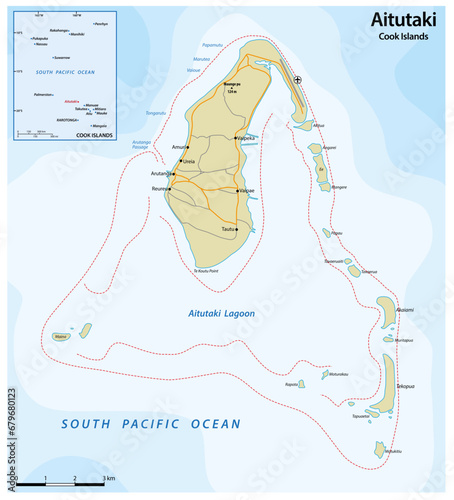 Vector map of Aitutaki Island, Cook Islands photo