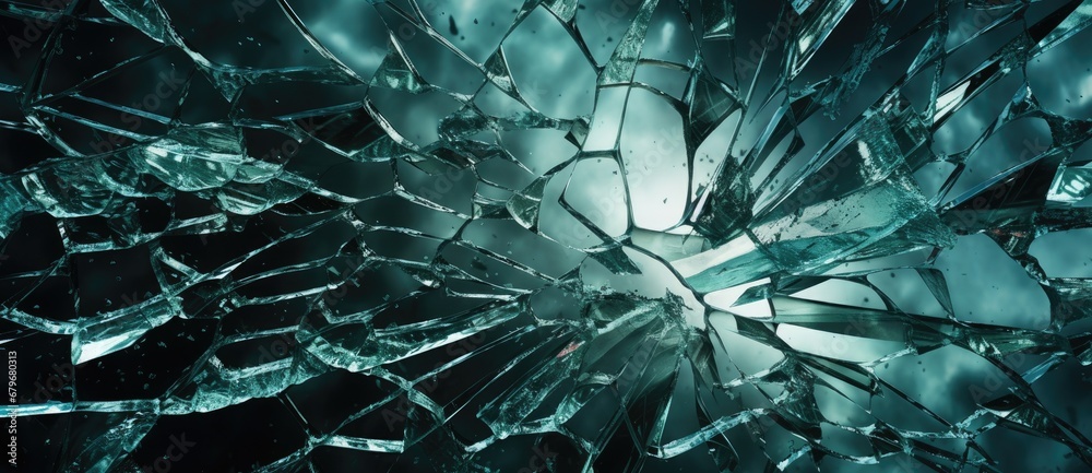 Shattered Reflections: A Broken Glass Window Revealing Fragments of a ...