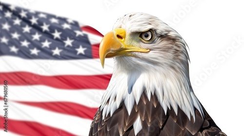Bald eagle with USA flag isolated on white background  Generative ai.