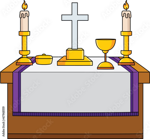 Altar Table Cartoon Colored Clipart Illustration