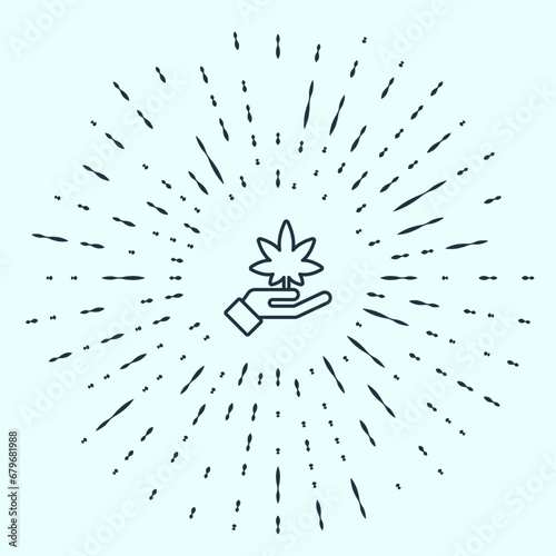 Black line Medical marijuana or cannabis leaf icon isolated on grey background. Hemp symbol. Abstract circle random dots. Vector Illustration