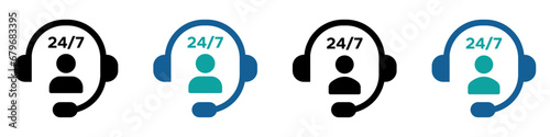twenty four seven service vector icons. Headphone and people icon with text twenty four seven vector signs