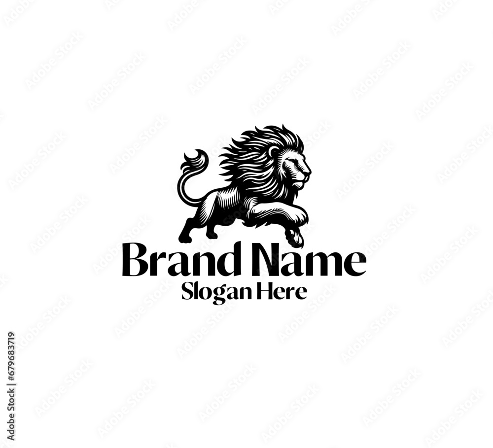  Lion logo template hand drawn black and white