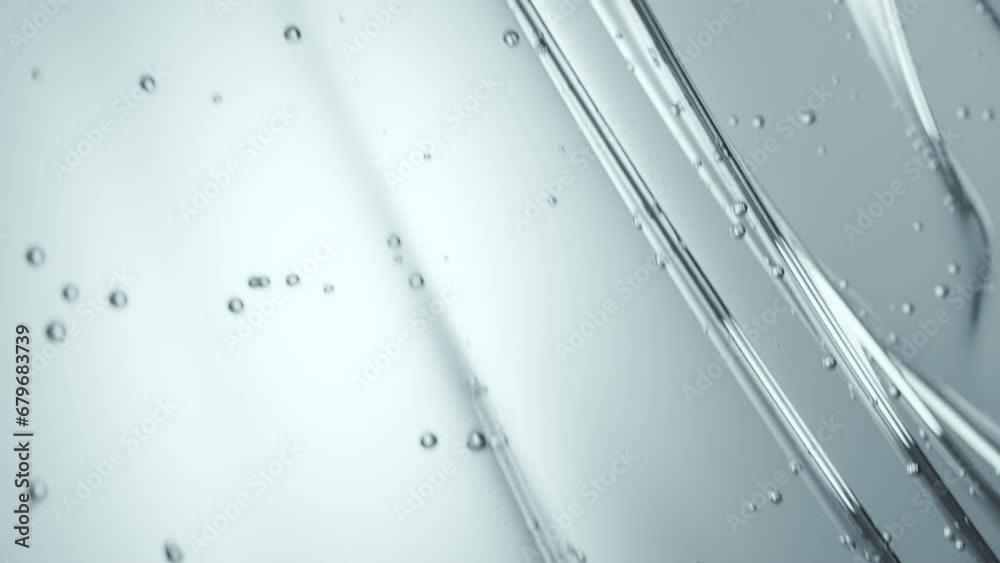 Glycerin gel flow texture. Blue serum toner. Liquid gel moisturizer with bubbles macro. Clear cosmetic cream or face serum. Abstract background for cosmetics commercial product