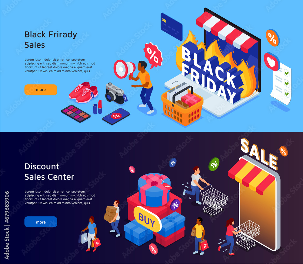 Naklejka premium Isometric Black Friday horizontal banner template