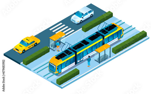 Isometric street with transportation