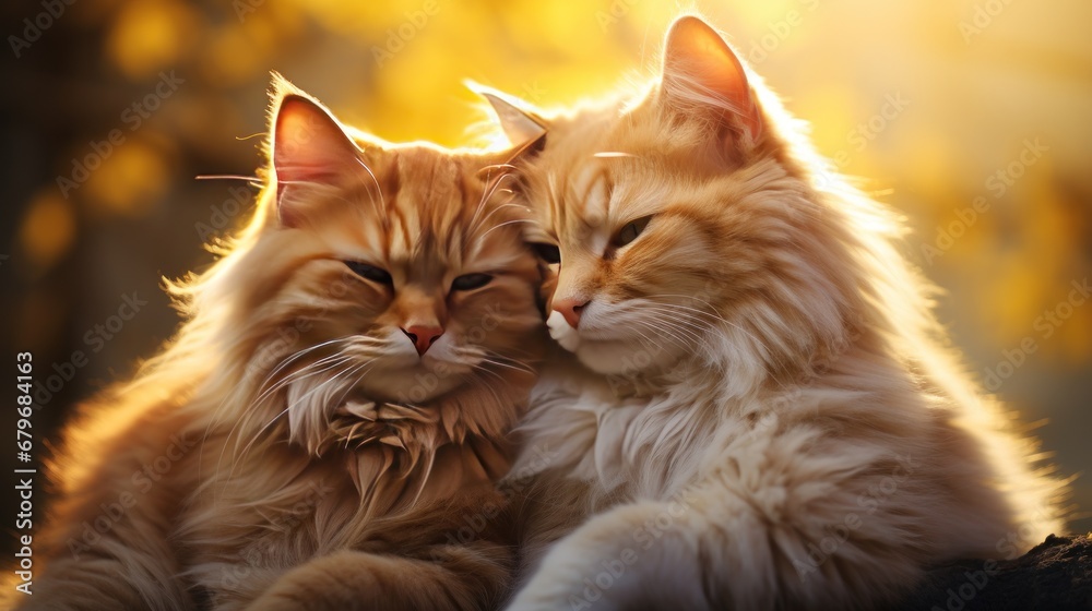 couple ginger cats lie hugging on a sunny day, Lets Hug, banner