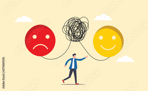 Positive thoughts shift from feeling sad. Optimism and the power of mind to change mood, behavior, decision-making powers.