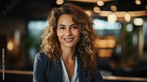 Young business woman hr smiling at camera.