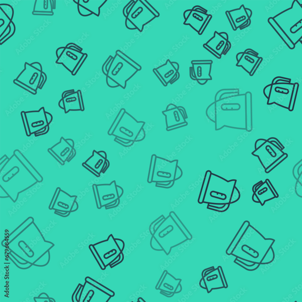 Black line Electric kettle icon isolated seamless pattern on green background. Teapot icon. Vector Black line Electric kettle icon isolated seamless pattern on green background. Teapot icon. Vector
