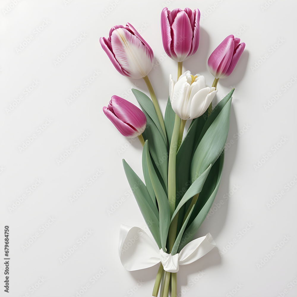 a bouquet of pink tulips tied with a white ribbon a bouquet of pink tulips tied with a white ribbon